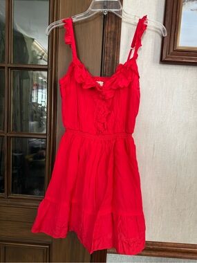 Hollister Red Ruffled Sundress with Spaghetti Straps